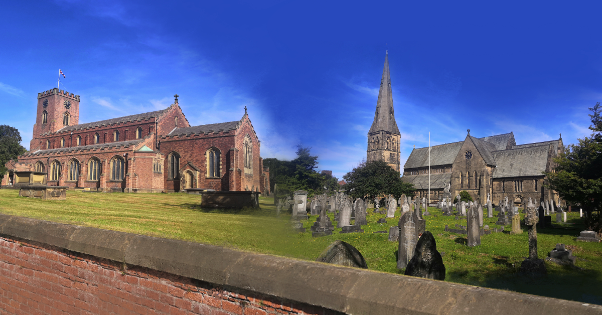 Edited picture of St Cuthberts Church and St John the Divine side by side.