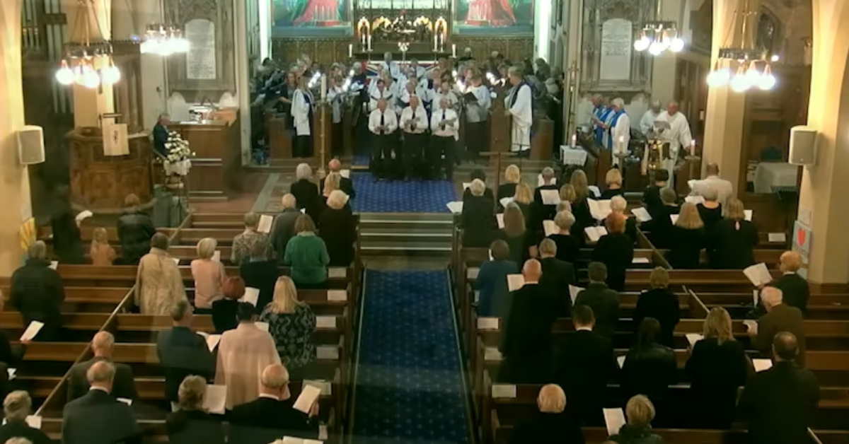 Congregation and choir in St Cuthberts church for the Memorial Service for Queen Elizabeth II.